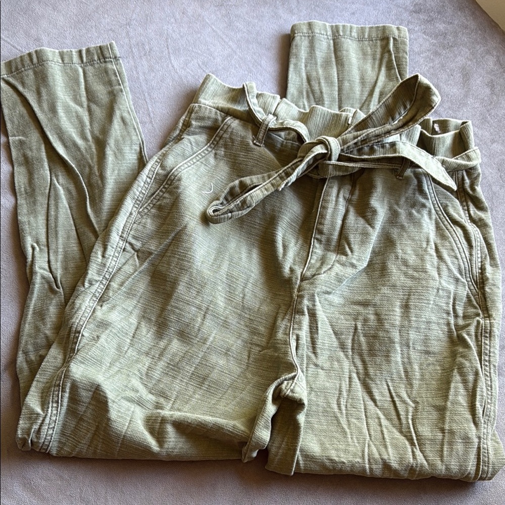 Express Olive Green Paperbag Waist Trousers